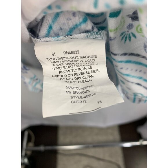 N Touch Womens 2X White & Teal Paisley Print Top - Picture 3 of 5